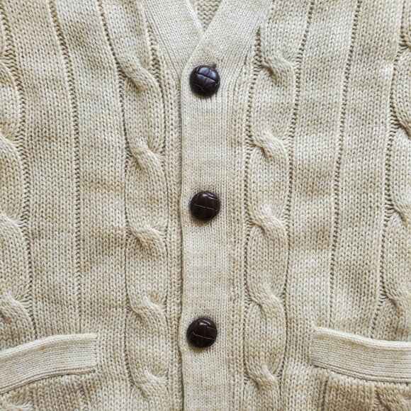 JC Penney Towncraft Cableknit Men's Large Cardigan Sweater Cream NOS Hong Kong - Picture 3 of 7